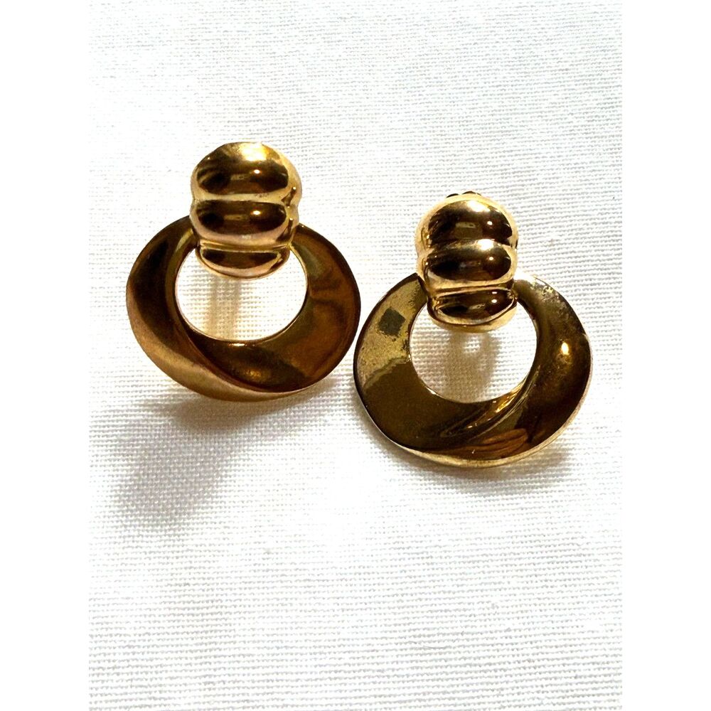 Vintage Don Lin Door Knocker Clip On Earrings Gold Tone